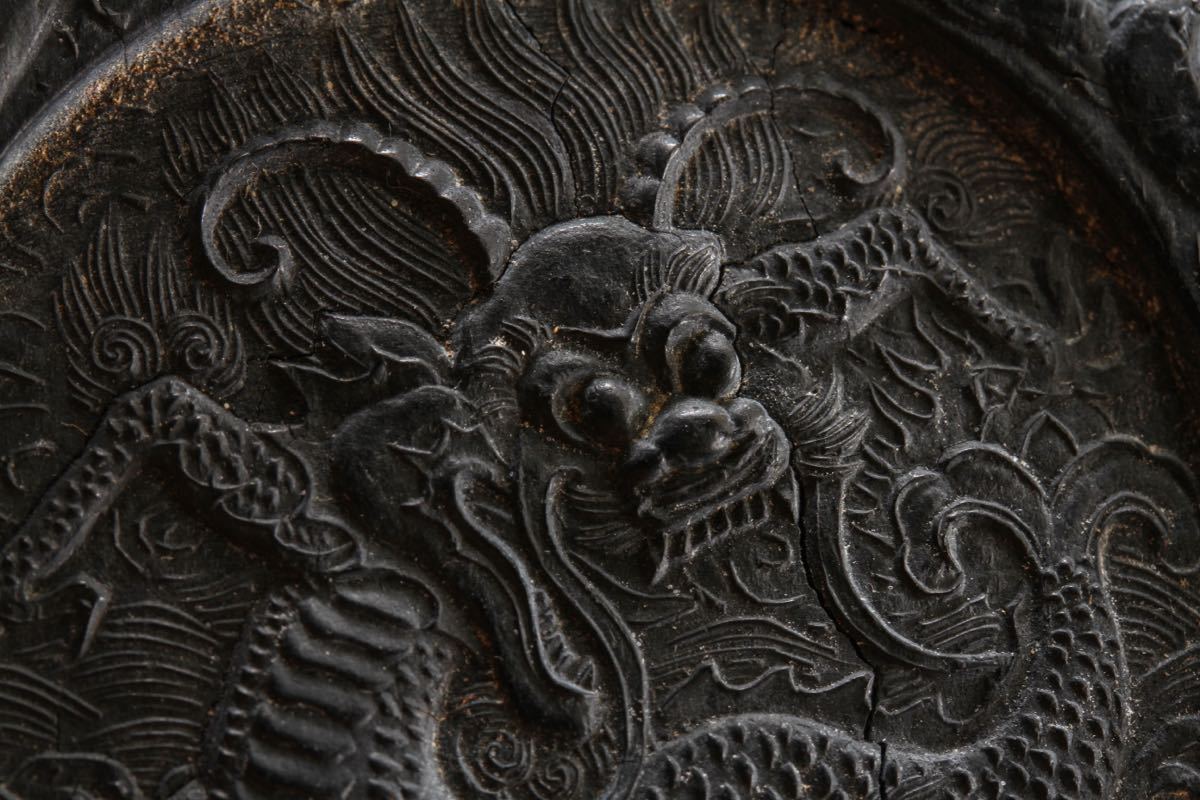 古】3517 古墨 丸形 龍紋 時代 唐物 中国 玄龍 古墨 明時代 文房具(明 