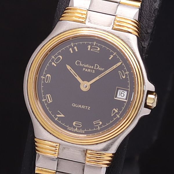  1円 稼働 良品 クリスチャンディオール QZ 32.14.02 デイト ラウンド 黒文字盤 レディース腕時計 4587000YSD(クリスチャン・ディオール)｜売買されたオークション情報、yahooの商品情報をアーカイ クリスチャン・ディオール