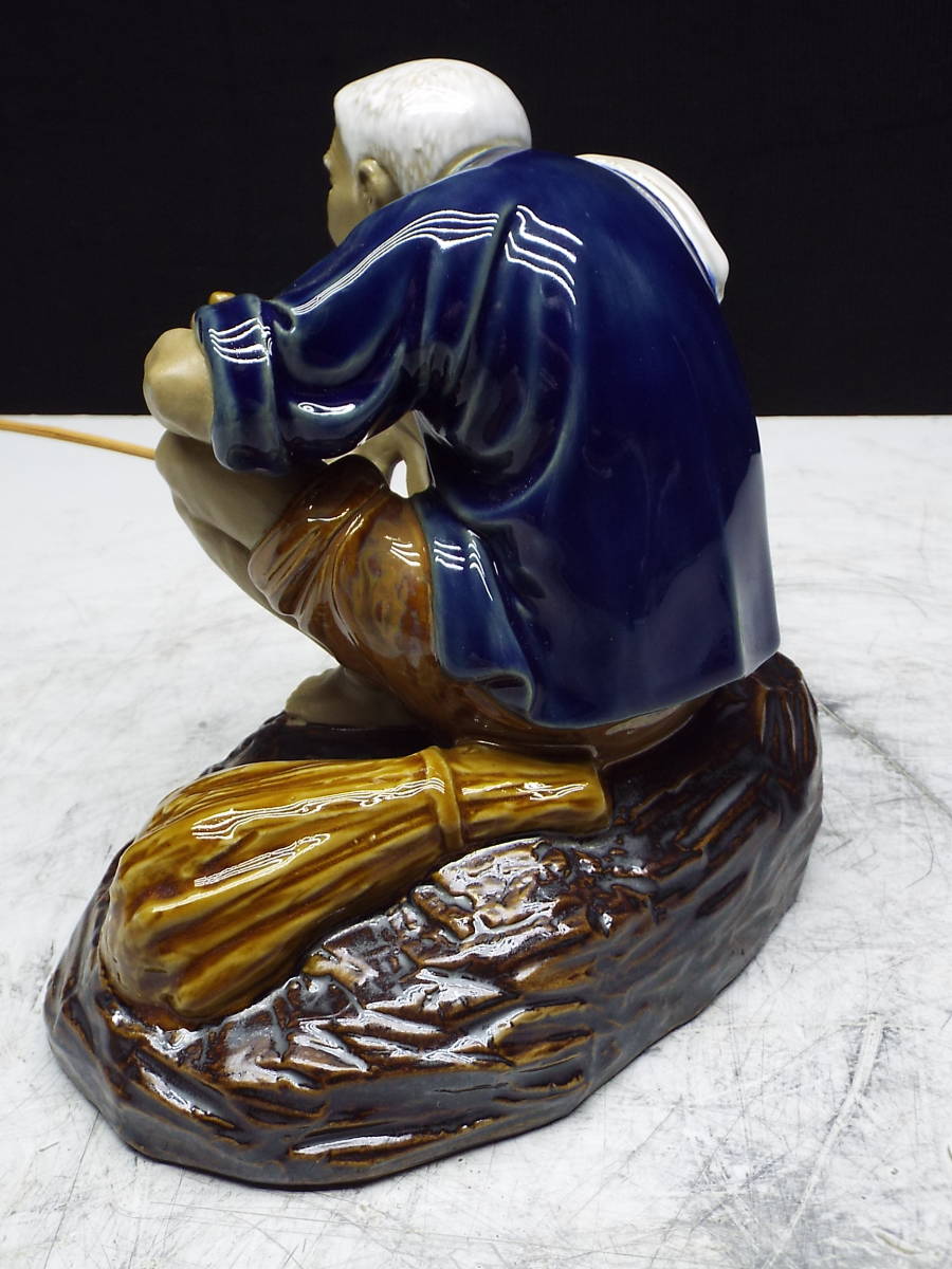 陶器人形 釣り仙人 漁夫 漁師 釣り人 老人 高さ16cm マイセン風