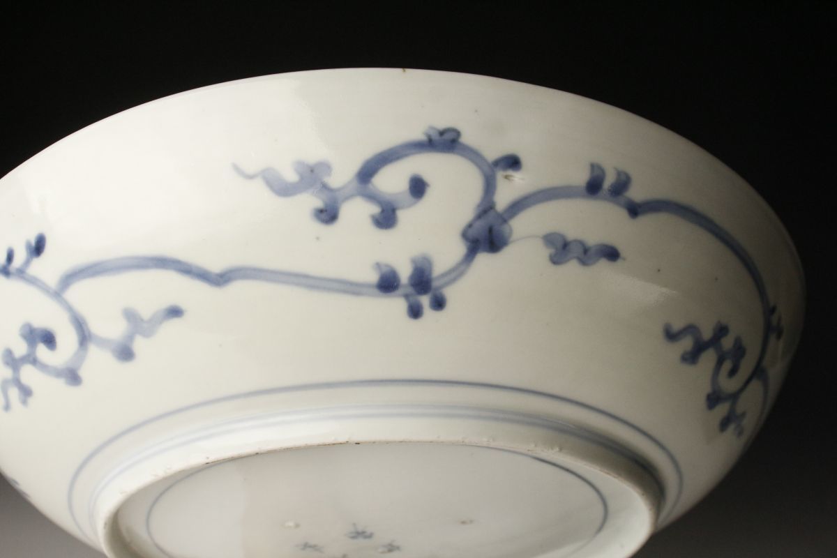LIG 古伊万里 大明成化年製 染付 蛸唐草文松竹梅図皿 30.5㎝ 古美術品