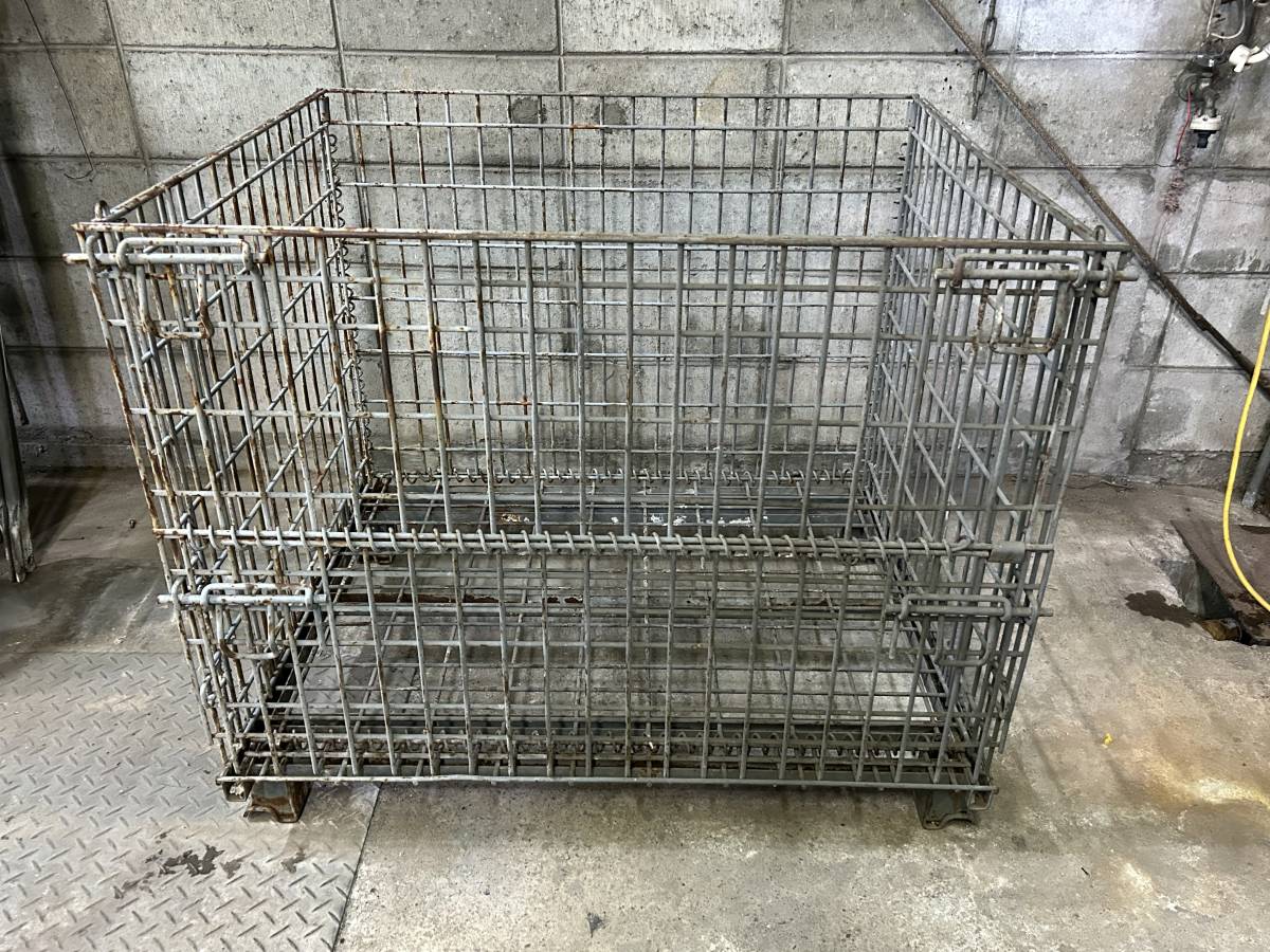 大阪引取限定】 メッシュパレット 鉄カゴ 約100×81×86 折り畳み 中古 