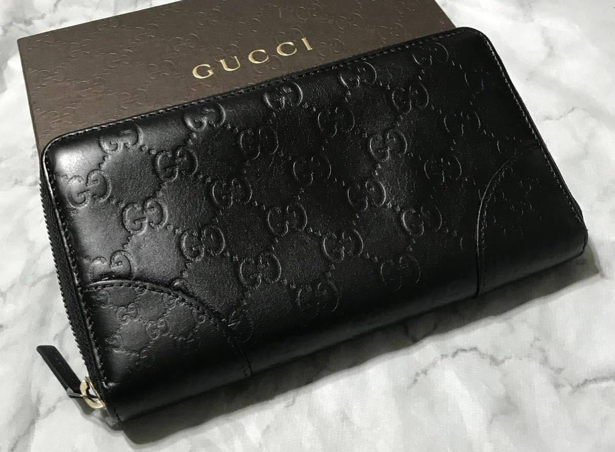 本物／鑑定済み／GUCCIシマ マイクロGGラウンドジップ長財布／型番323397