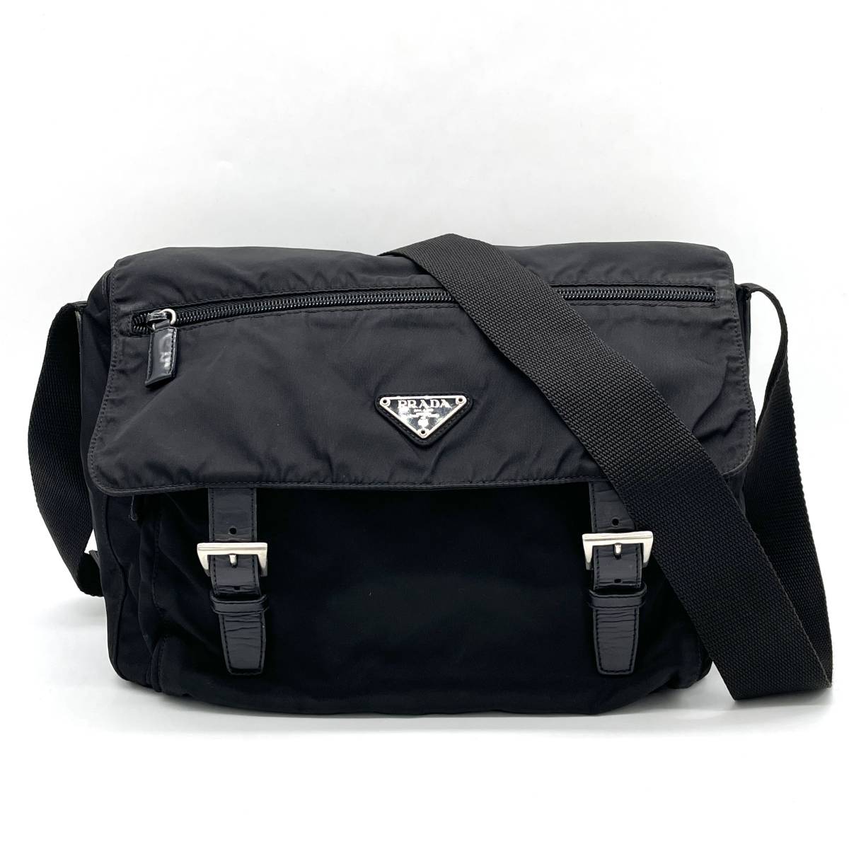 1円 良品 PRADA プラダ テスートナイロン レザー ブラック ショルダー 
