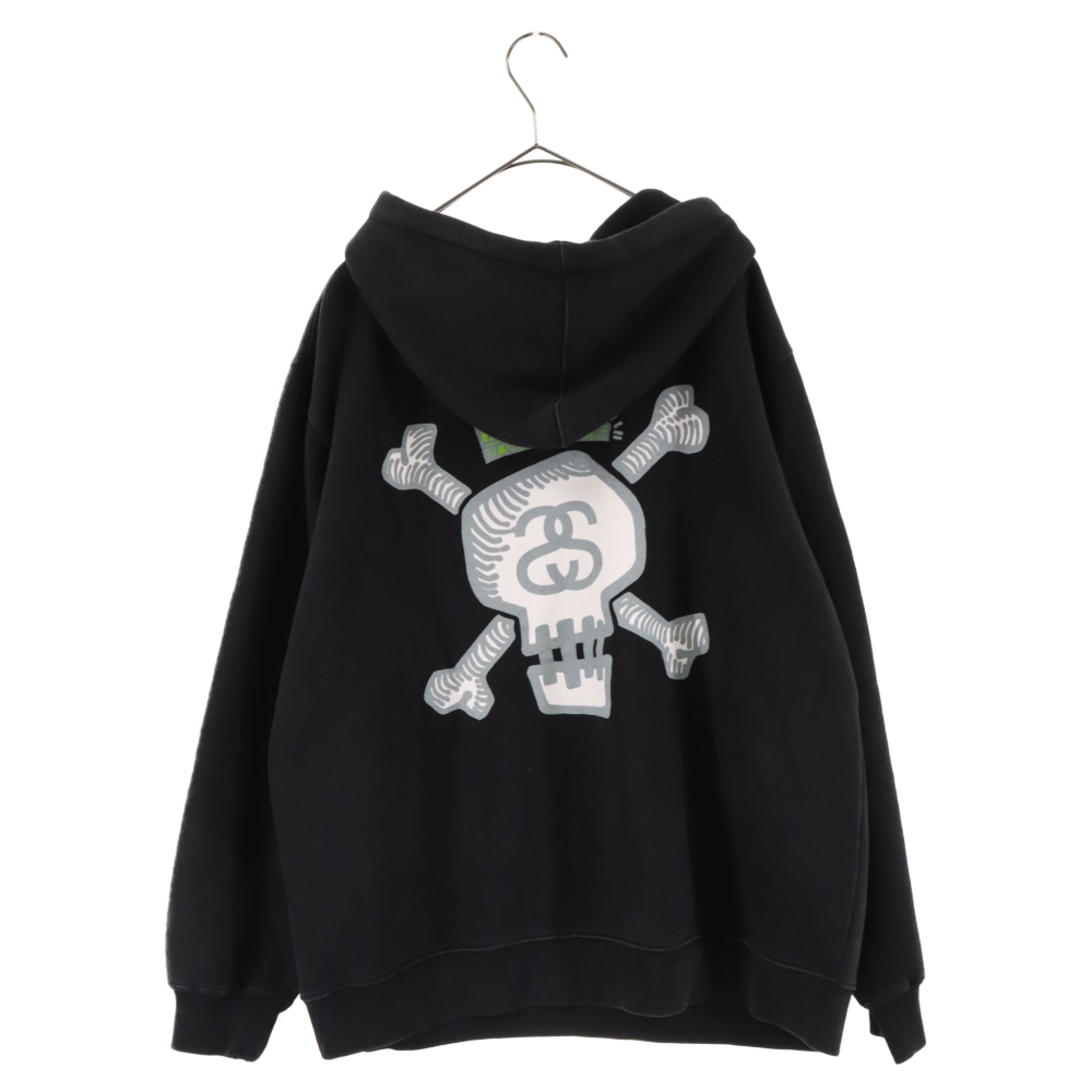 Stüssy スカルデザイン フード付きパーカー　90s USA製 STUSSY ステューシー 90s スカルプリントプルオーバーフーディー 両面