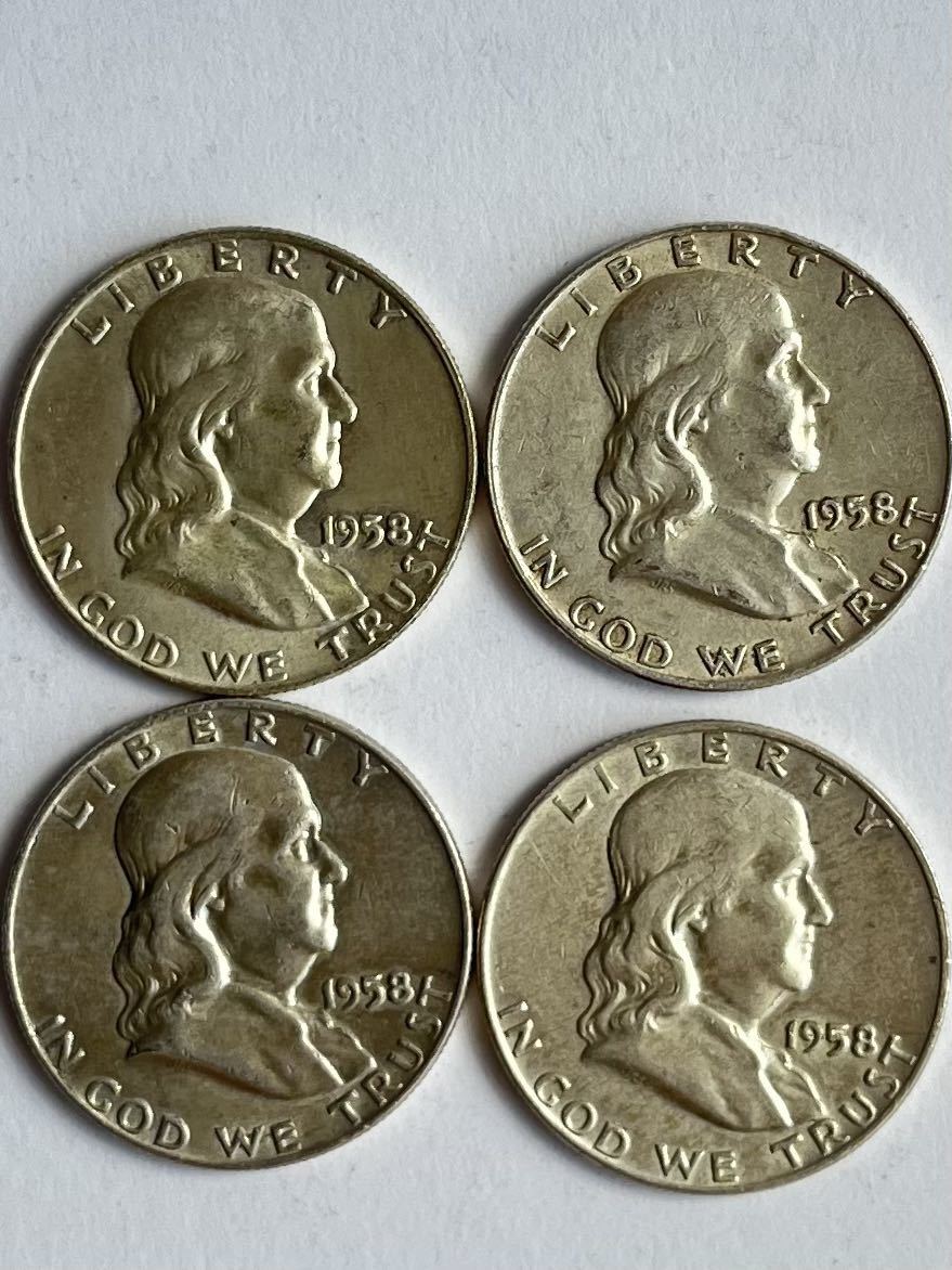 アメリカ銀貨 フランクリン 4枚 ハーフダラー 1/2ドル コイン 古銭 コレクション