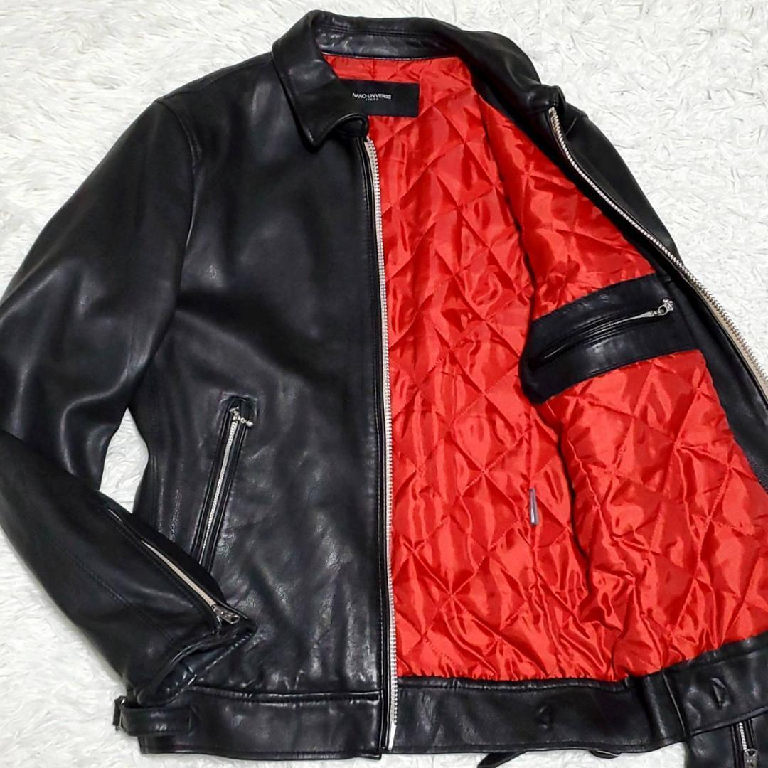 極美品 L NANO universe 極暖サーモライト ラムレザー ライダース