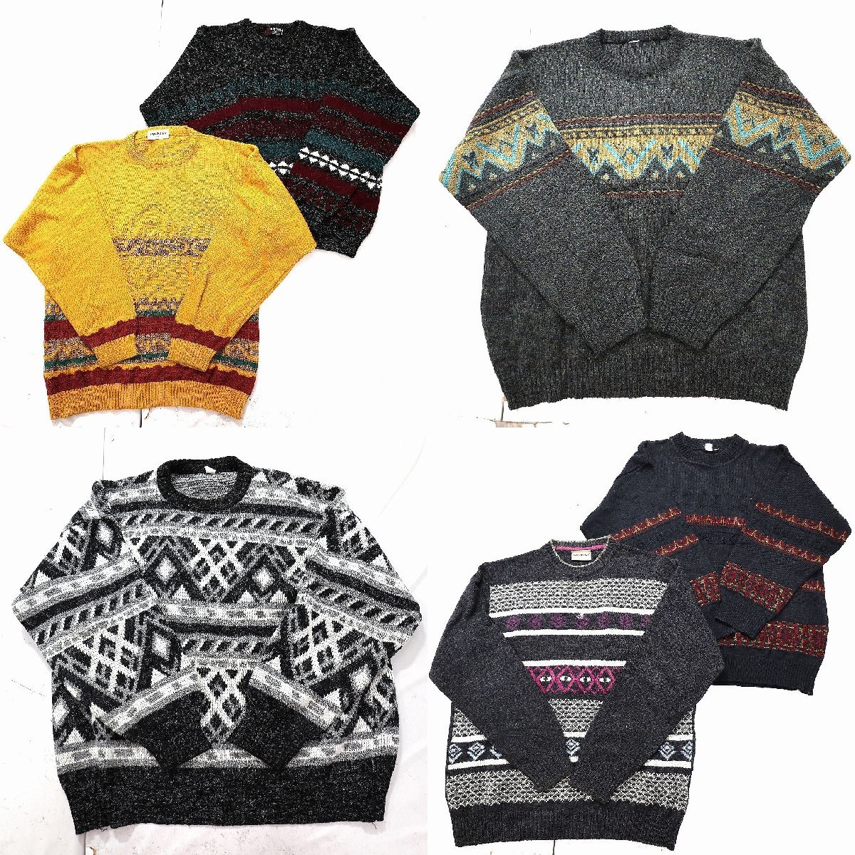 ◎セーターMIX set 総柄 幾何学模様 アメリカ 古着 他 (メンズL) 6枚セット まとめ売り 古着卸 1円スタート KN10 MP8037