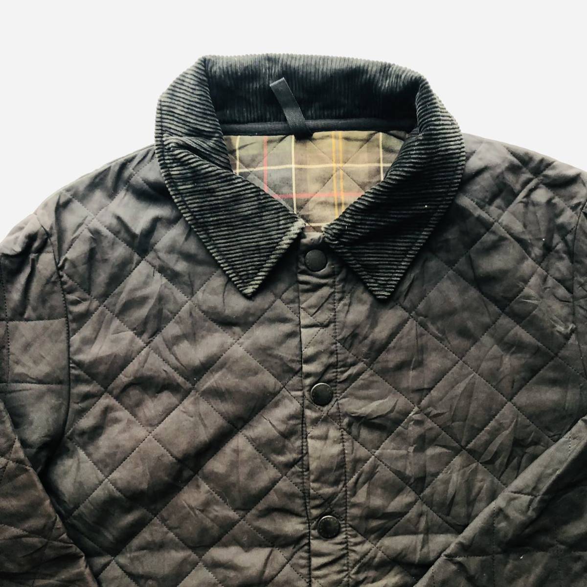 バブアー Barbour M 裏地チェック柄 ナイロン キルティングジャケット 