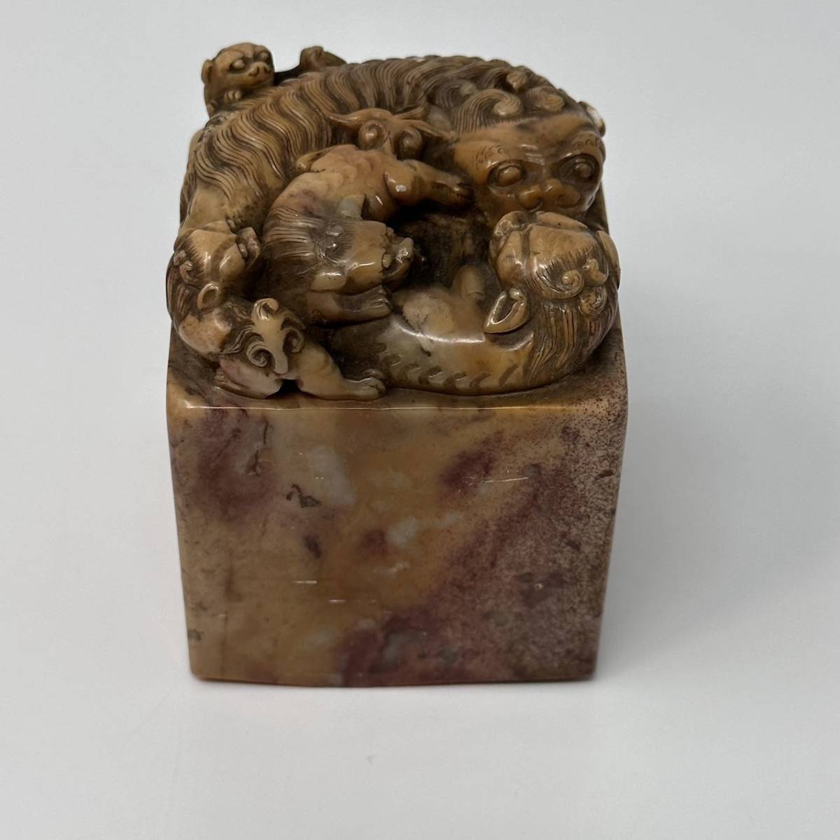 時代物 旧家整理品 古印材 寿山石 獅子摘印 在印 古物保証 細密彫刻 重