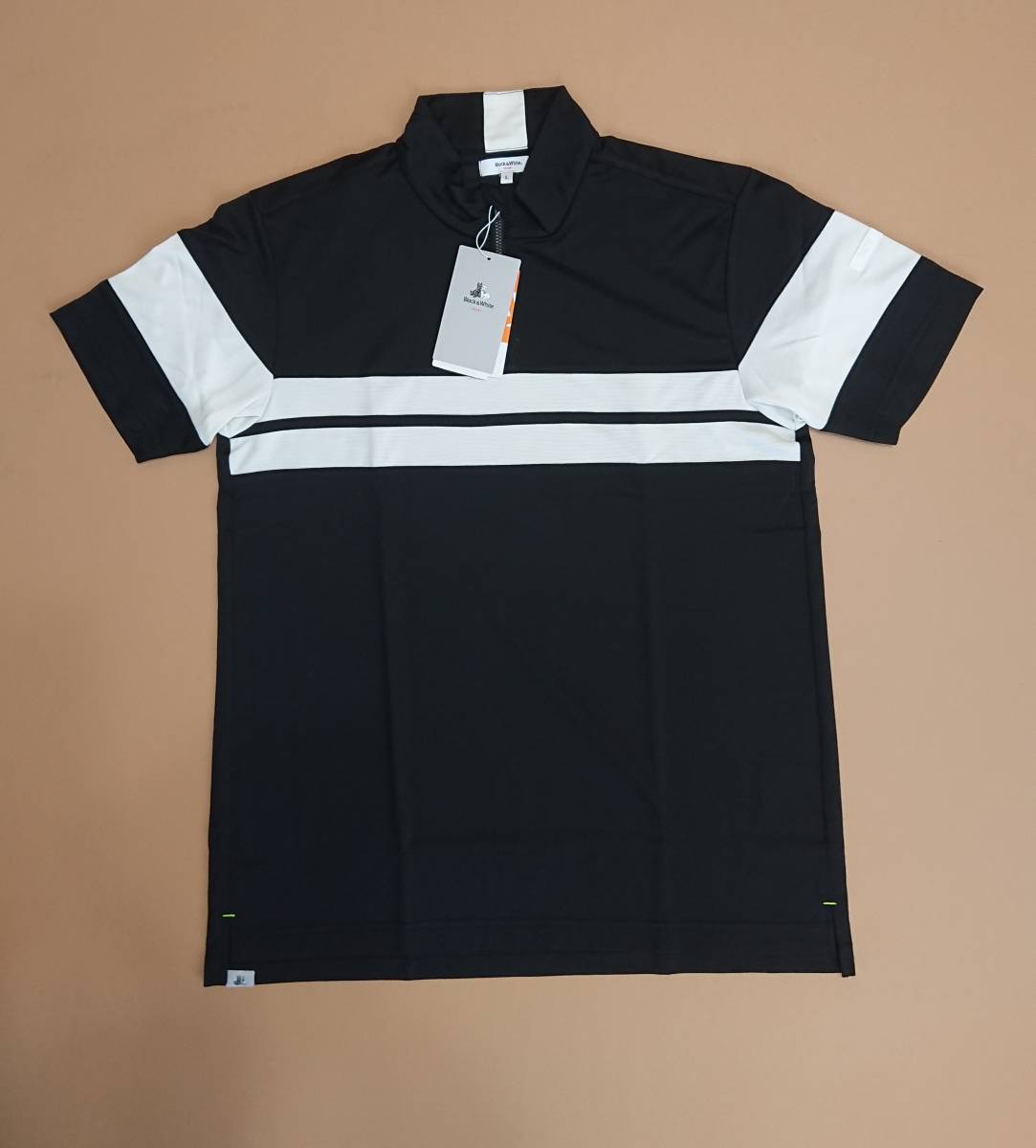 新品　ブラック＆ホワイト(L) アドバンテックウールパネルボーダーハイネックメンズ ゴルフウエア　タウン着