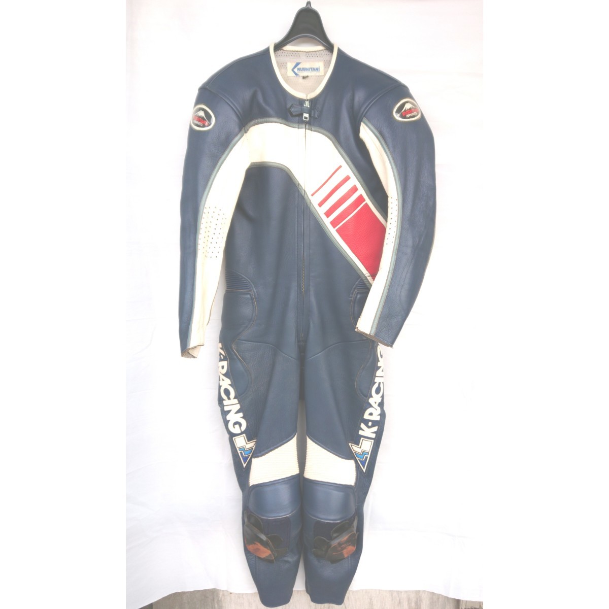 クシタニ革ツナギ M 紺・白 【中古、送料込】 KUSHITANI レーシング
