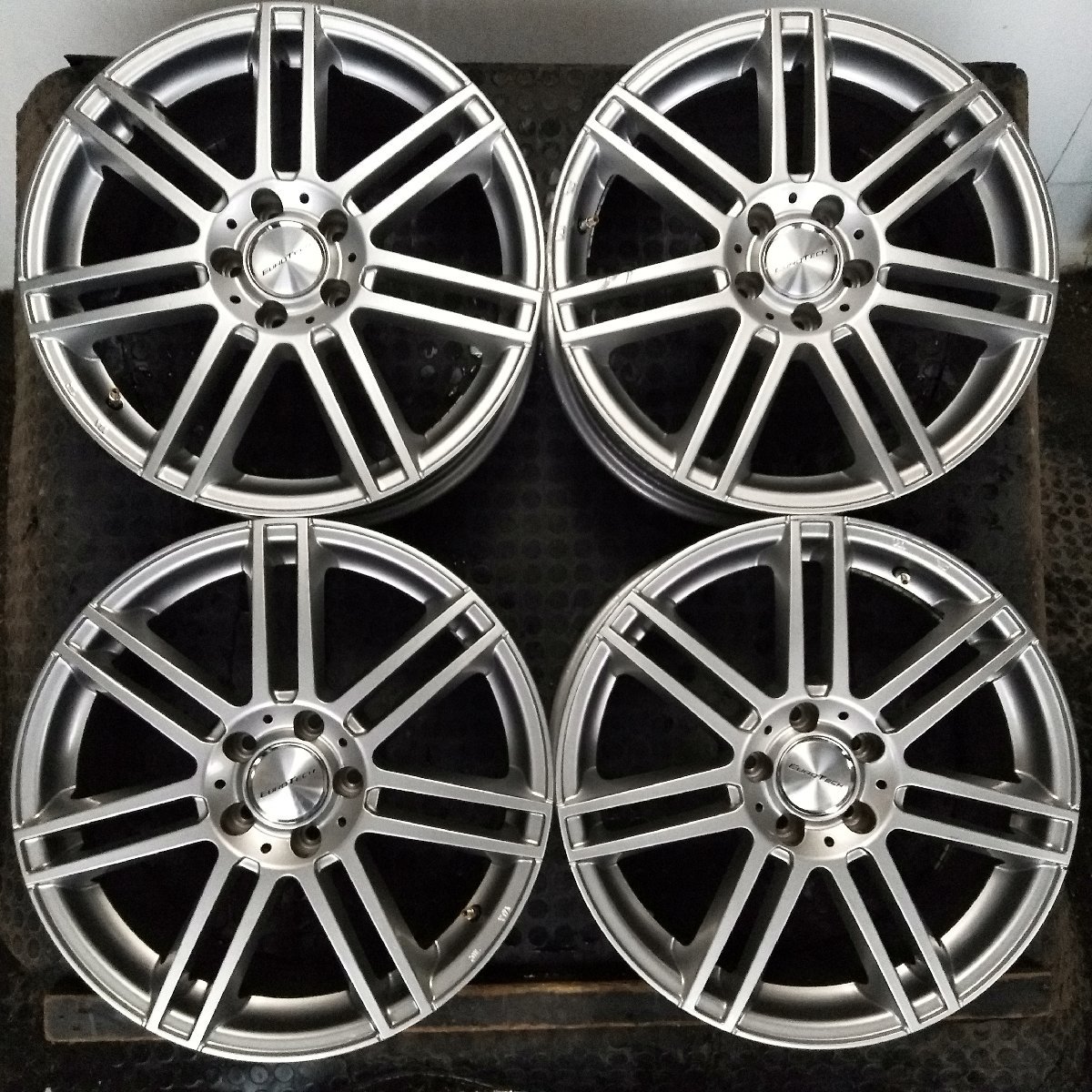 管理番号：S9-28【4本価格】【18x7.5J 5x112 ET+52 ハブ66】EURO TECH・メルセデスベンツ等・球面座・直接引取可能・下取り可能