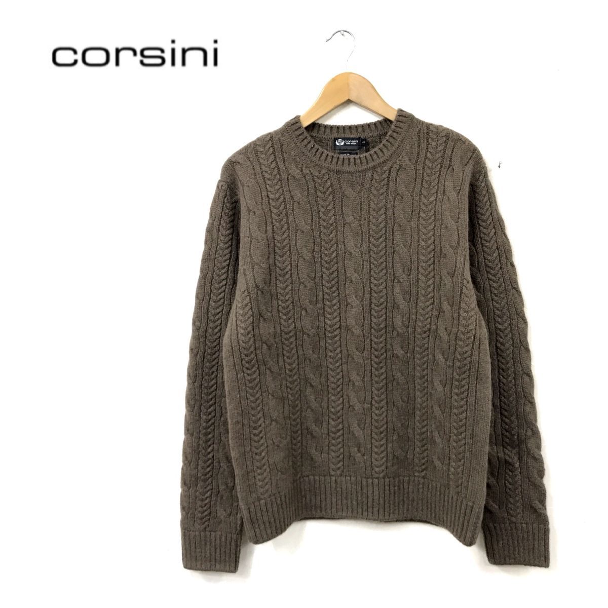 O227-D◆タグ付き美品◆ corsini コルシーニ 長袖ニット セーター ケーブル編み 厚手◆ size46 ブラウン ウール ヤク100 メンズ