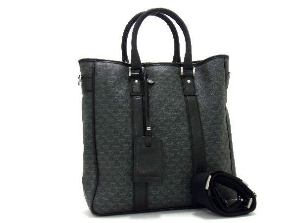 美品　エンポリオアルマーニ　トートバッグ　2way PVC 総柄　ブラック 1円 □美品□ EMPORIO ARMANI エンポリオアルマーニ PVC×レザー 総柄 2WAY