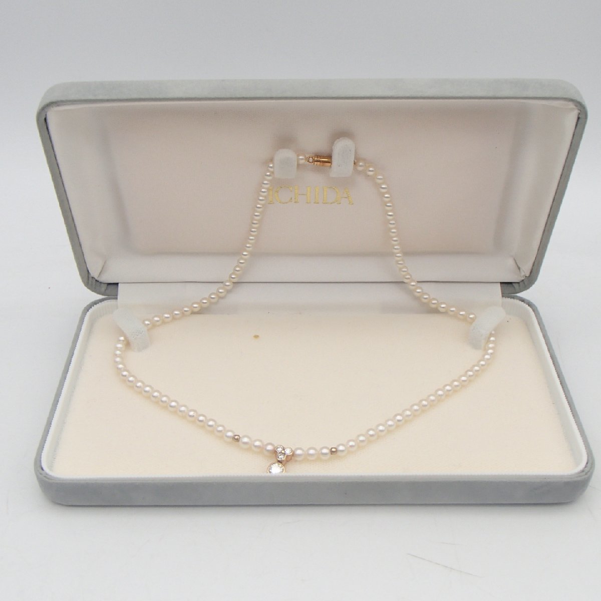 ◎パール ネックレス / K18 750 丸玉3.7㎜ 約9.8g D0.34ct D0.15ct
