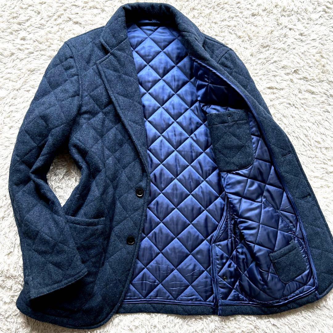 KATHARINE HAMNETT ★希少★ キャサリンハムネット テーラードジャケット キルティング LAMBSWOOL ラムズウール ツイード 紺 ネイビー L