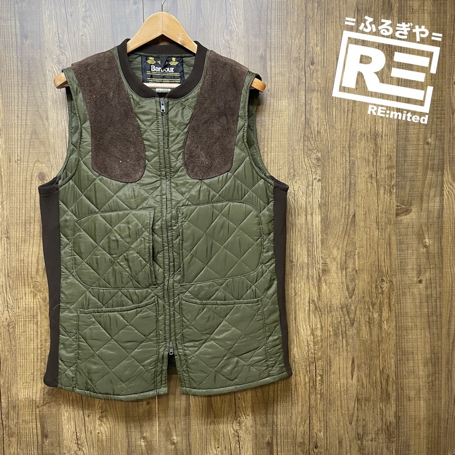 Barbour バブアー キルティングベスト メンズ M 英国製 カーキ ナイロン ヴィンテージ ハンティング