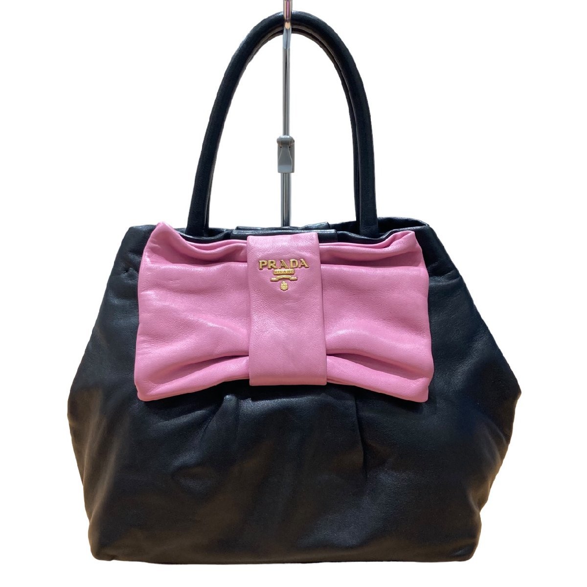 PRADA プラダ リボンモチーフ ハンドバッグ トートバッグ ブラック 
