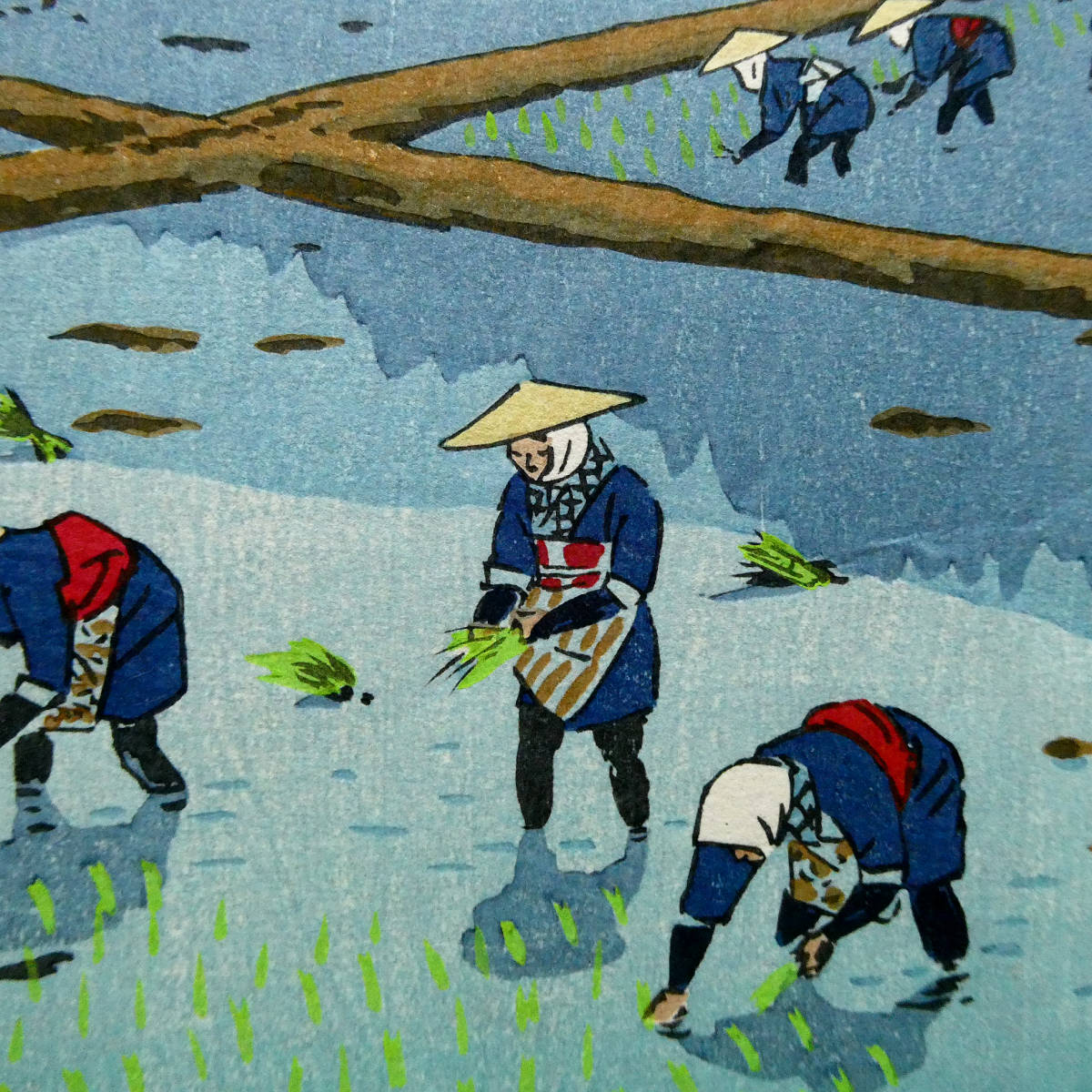 笠松紫浪◇芸艸堂版◇新版画 木版画作品「田うえ」◇状態良好◇摺＝新