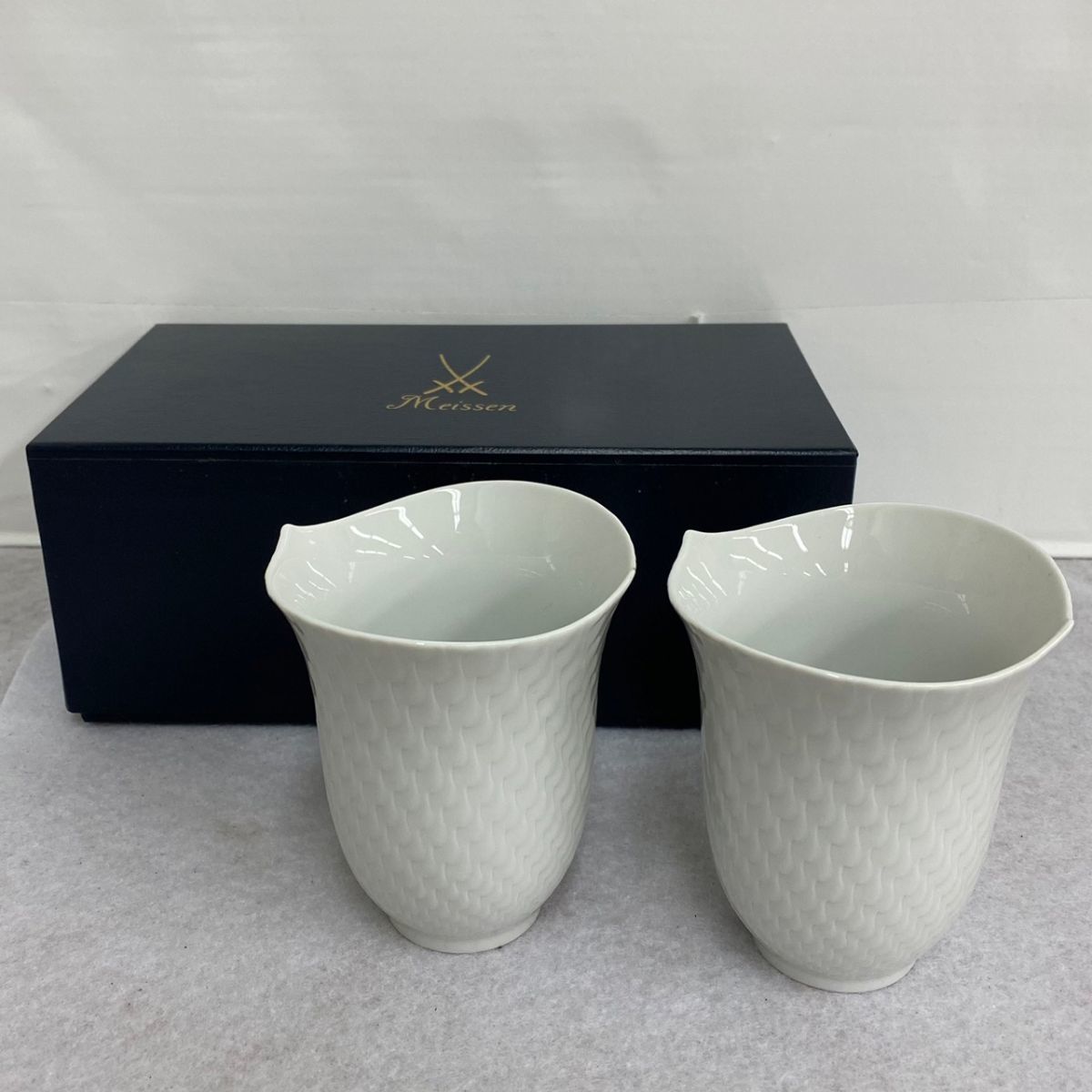D304-O25-1384 MEISSEN マイセン 波の戯れ ホワイト タンブラー 2客セット 洋食器 まとめ 箱付き 約口径8.5×高さ10.5cm ②