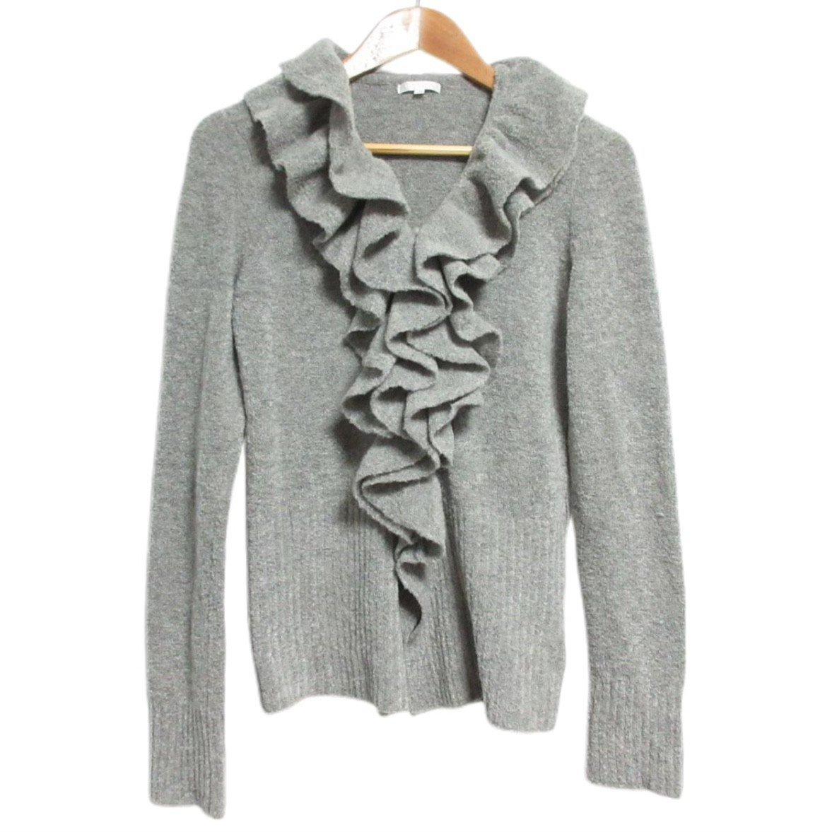 美品 TO BE CHIC トゥービーシック 長袖 フリルカラー ニット カーディガン Ⅱ グレー