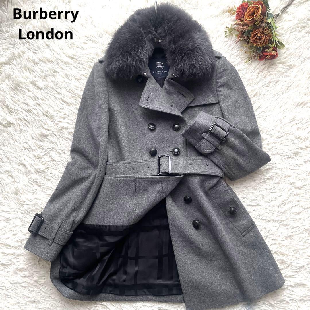 BURBERRY*バーバリーロンドン ショートコート チェック グレー 38 普遍