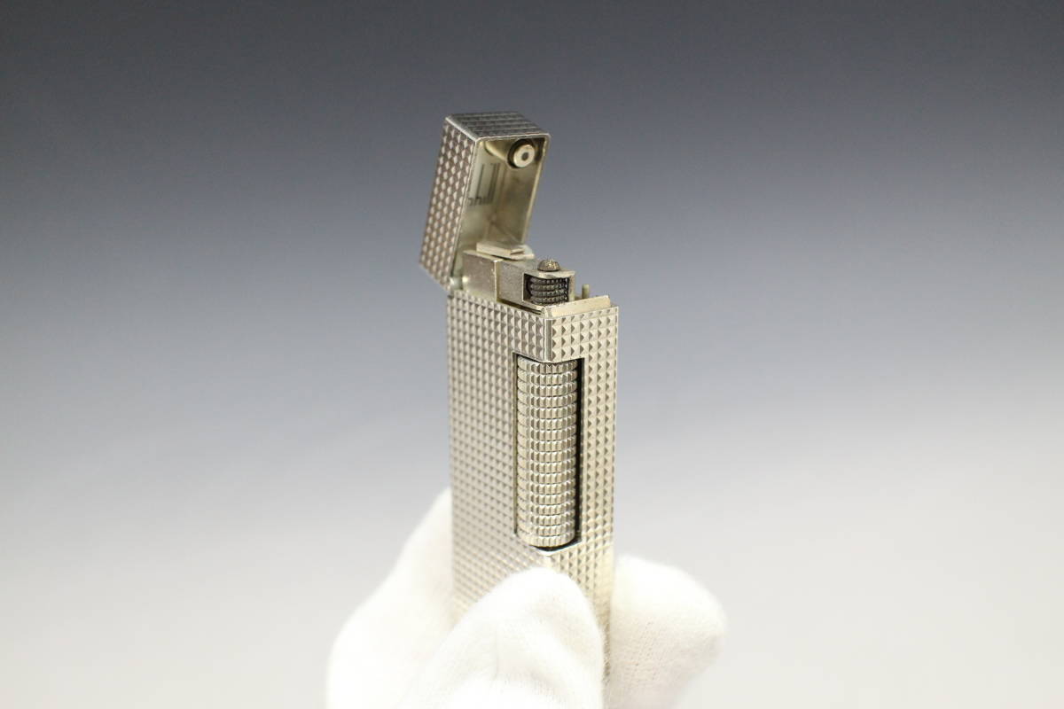 ダンヒル ガスライター ライター dunhill 格子 ローラー式 シルバー 石