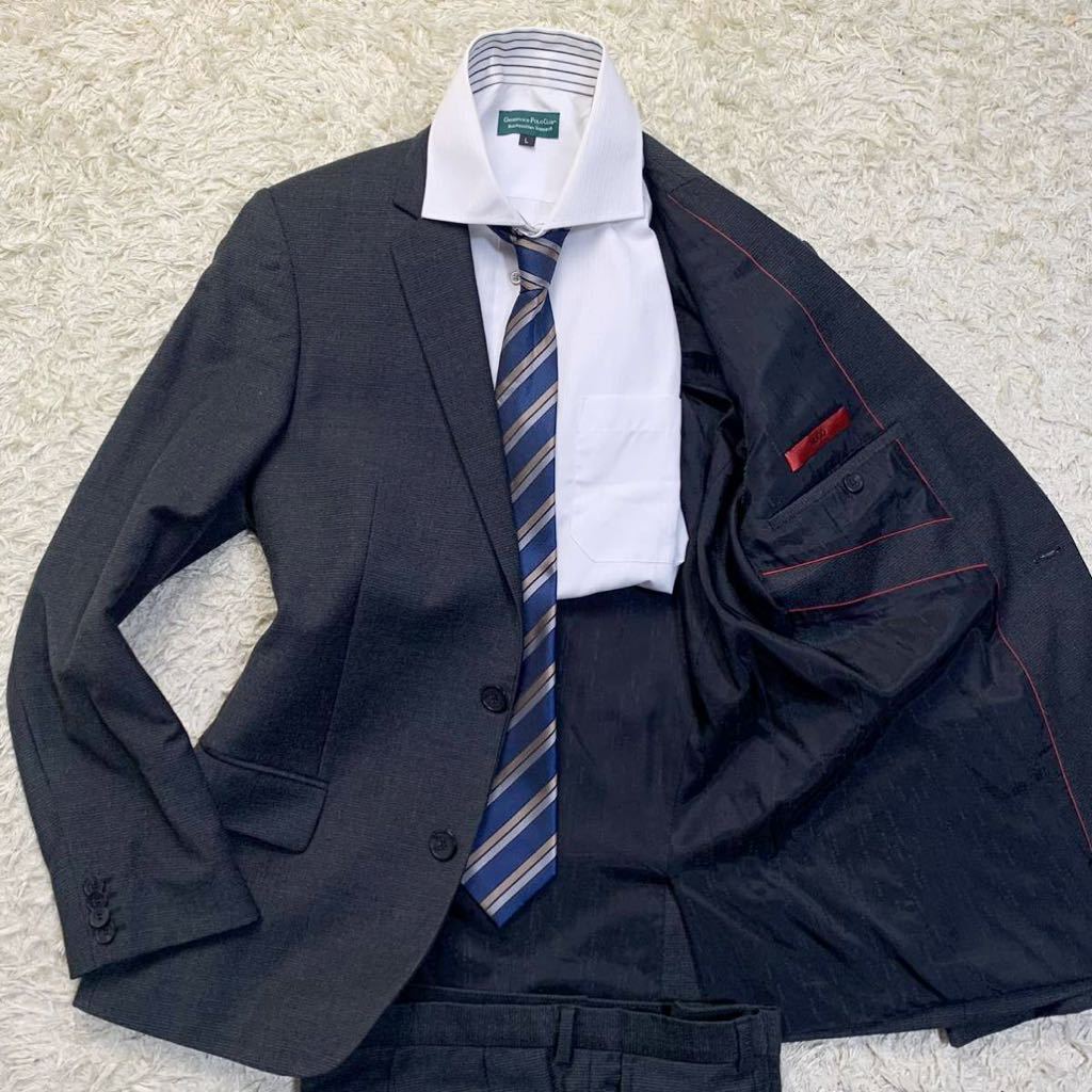 極上カシミヤ素材!!ヒューゴボス『一流の定番』HUGO BOSS スーツ 48 L相当 現行赤タグ ダークグレー