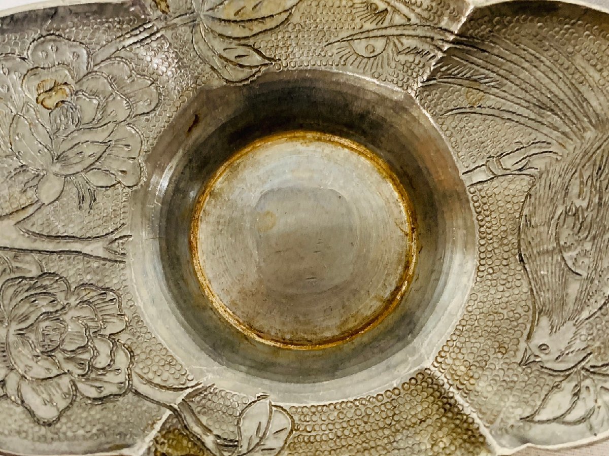 義春 款 錫製 剣木瓜式 茶托 五客 重量約218.0g / 托子 煎茶道具 骨董