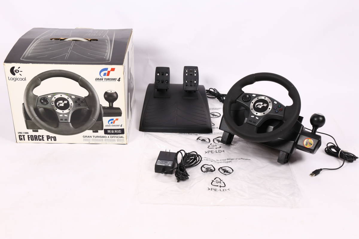 管102237/ソニー PS2 ロジクール GT Force Pro 本体 LPRC-11000 ステアリング コントローラー ハンドル アダプタ/動作確認済