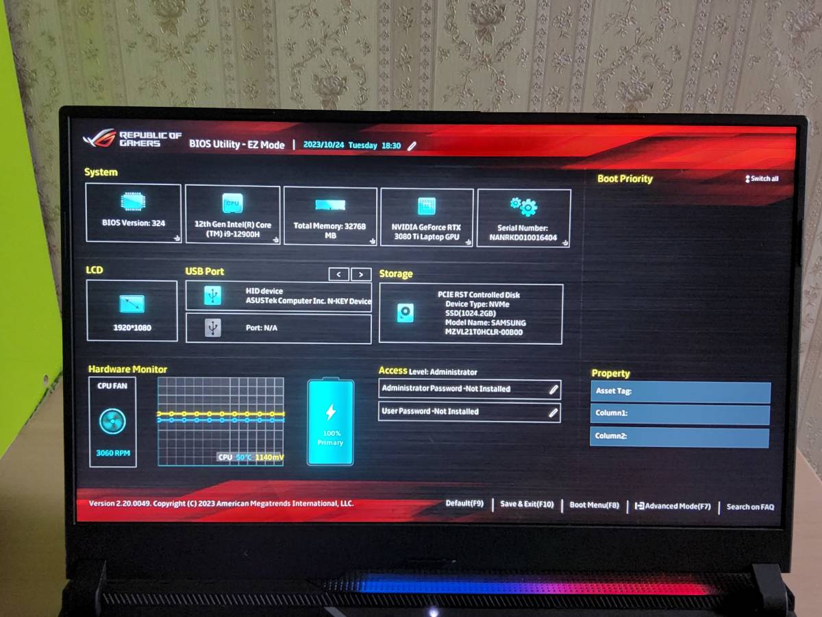 ジャンク品 OSなし ASUS ゲーミングノートPC ROG Strix SCAR 17 G733ZX 