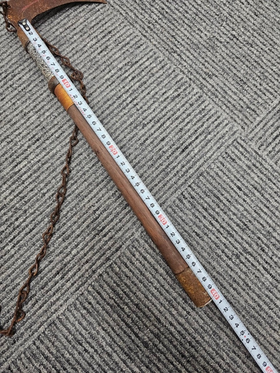 鎖鎌 螺鈿細工 鎖分銅鎌 くさり鎌 忍者鎌 忍鎌 鎌分銅 忍者道具 錆あり