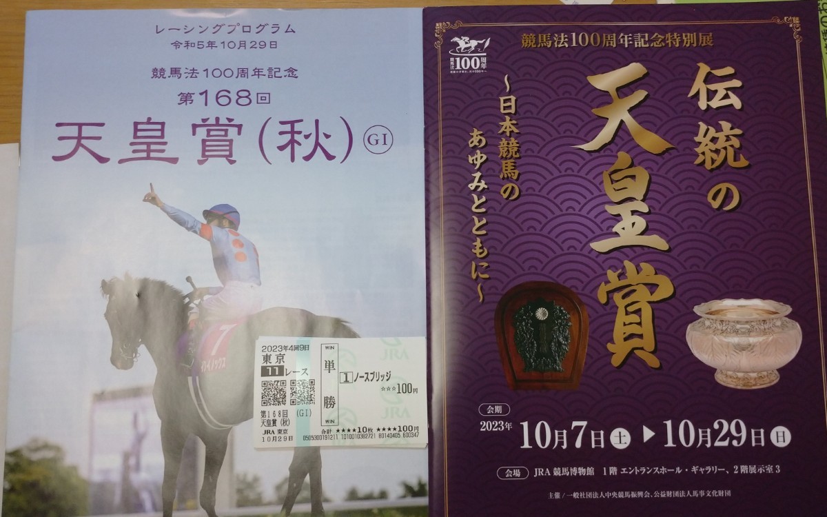 天皇賞(秋) 2023 全11頭現地単勝馬券 レーシングプログラム、競馬法100 