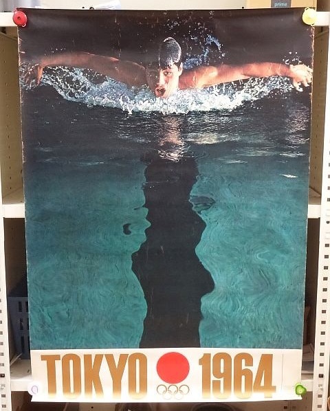 14▽東京オリンピック 1964年/昭和39年 ポスター 水泳 亀倉雄策 約103×73cm 昭和レトロ/当時物