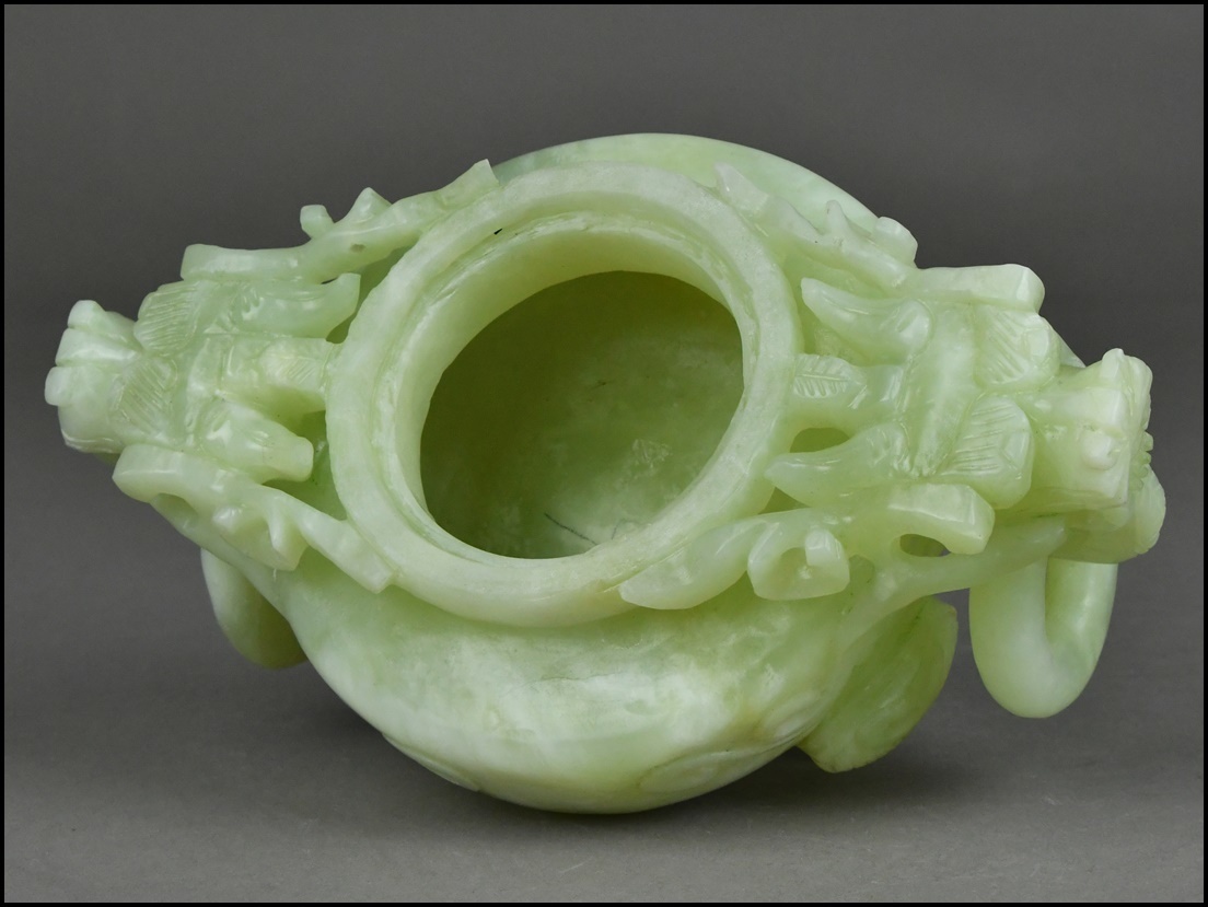 香炉 置物 中国製 中国 翡翠 玉石 彫刻 獅子蓋 遊環付香炉 置物 香道具