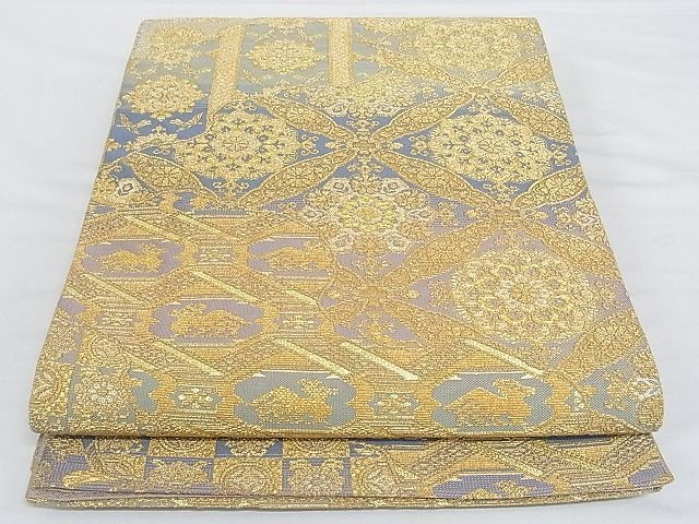 平和屋-こころ店■極上　全通柄袋帯　金華山織　正倉院道長取七宝華紋　金糸　正絹　逸品　3kk2889