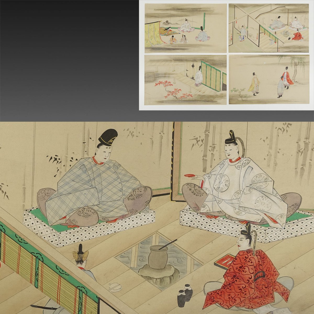 【真作】喜聞◆『土佐光成 源氏物語メクリ4種(藤裏葉・若菜上・下・柏木)』4枚 古筆古文書古書 日本画 公家公卿 和歌 茶道 国文学 江戸中期