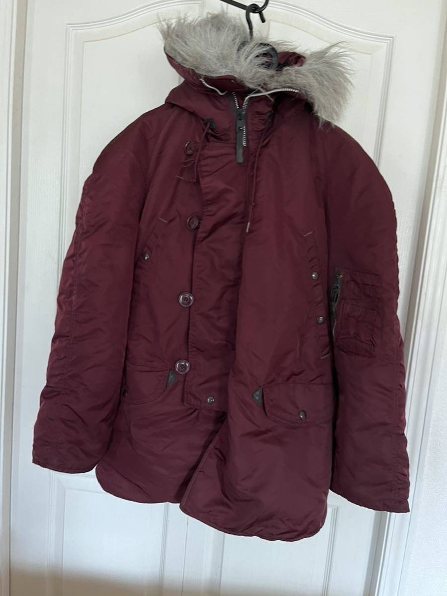 美品 米国製 廃盤色 ALPHA アルファ N-3B フライト ジャケット マルーン ワインレッド ヴィンテージ 90年代 旧タグ sizeМ MIL-J-6278FL