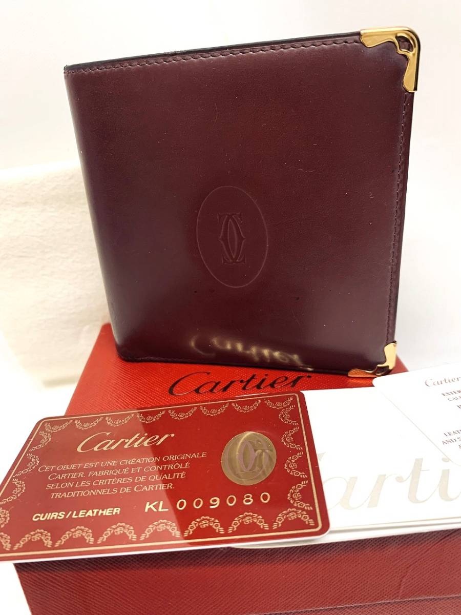 良品 カルティエ Cartier マストライン 二つ折り 財布 ボルドー