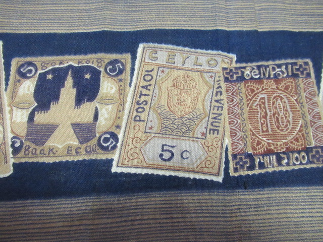 古布、木綿、はぎれ、外国切手、６４センチ。