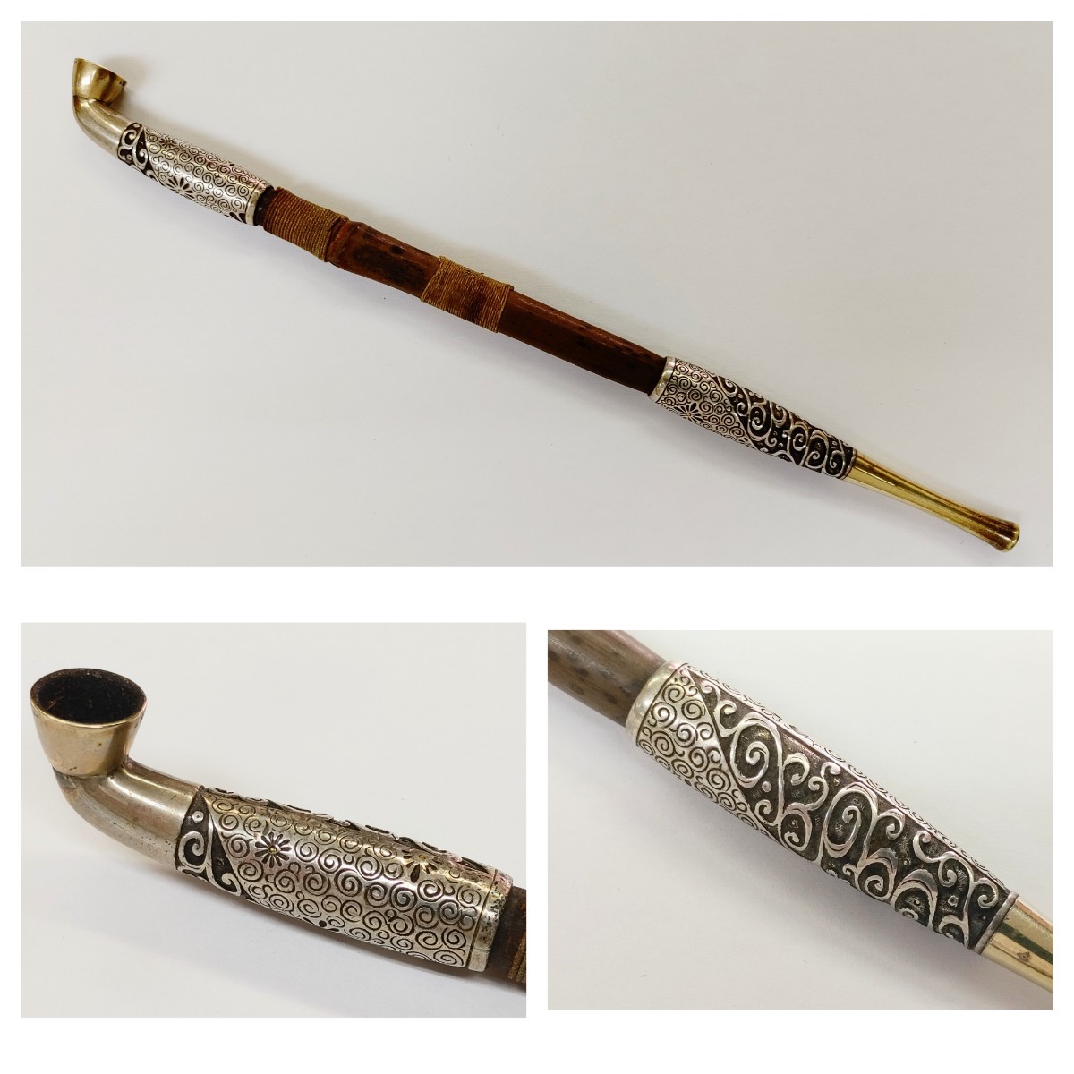 ★喫煙具★キセル★細工煙管★全長20.6cm★重さ　34.2g★金色部分は金保証(品位不明)★