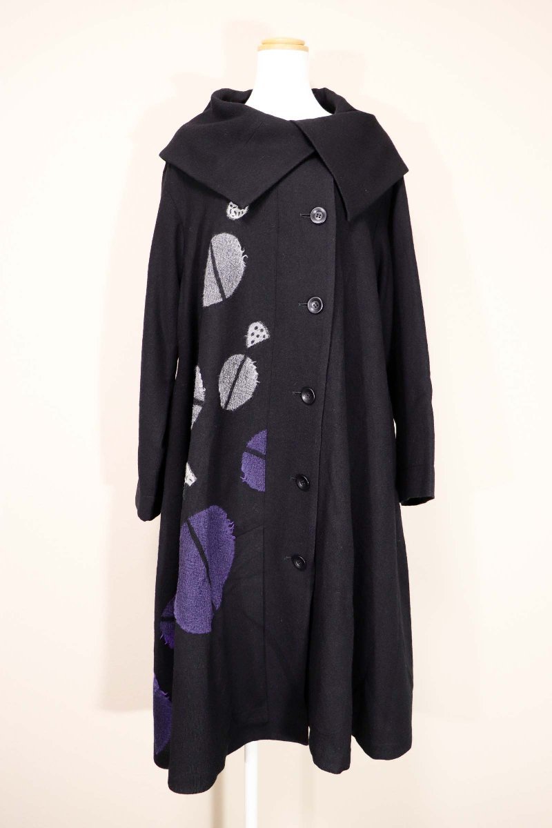 レディース 美品✨慈雨 ジウ ロング コート ドット ジャガード ウール 