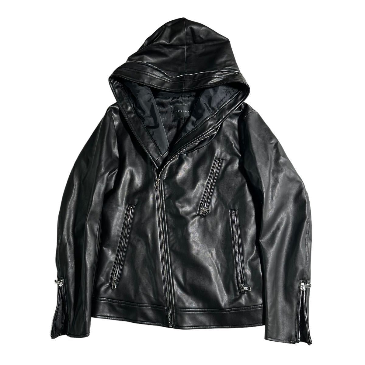 TETE HOMME レザージャケット ライダースジャケット tete homme テットオム leather hoodie レザージャケット ライダース