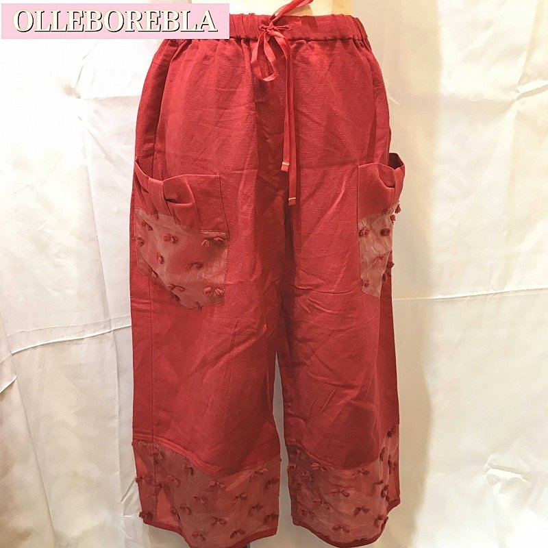 アルベロベロ ＯＬＬＥＢＯＲＥＢＬＡ 春夏 ぶたさん ワイド系 ボトムス パンツ レッド レディース シースルー 洋品婦人服/269