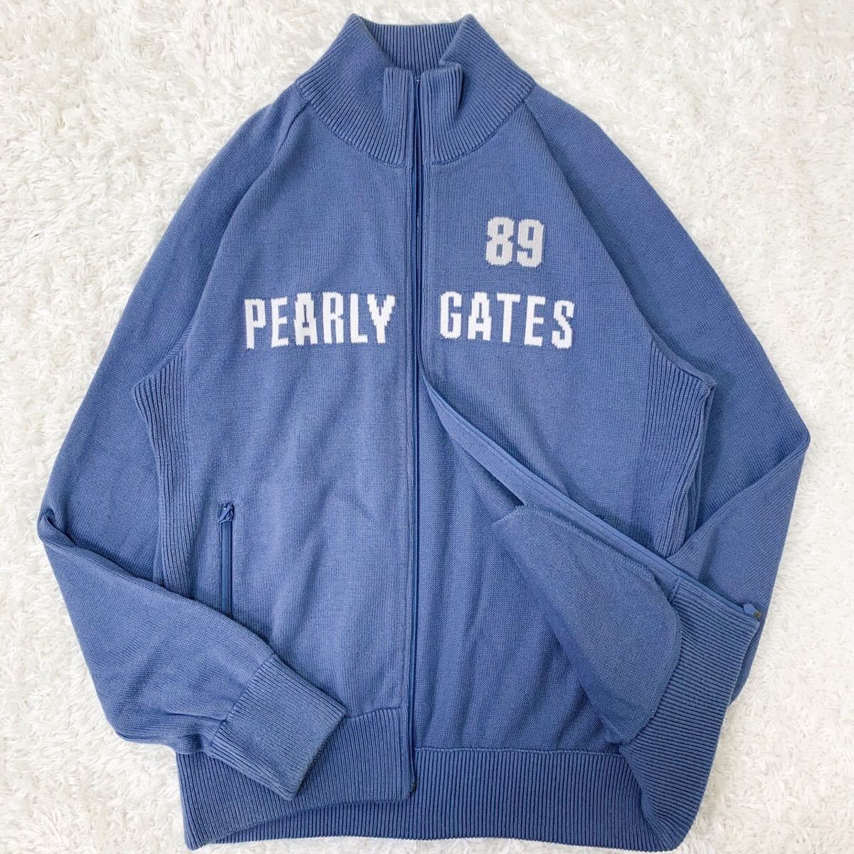 極美品 PEARLY GATES パーリーゲイツ ニット ジップジャケット ブルー系 青 ネイビー 4 ゴルフウェア メンズ セーター