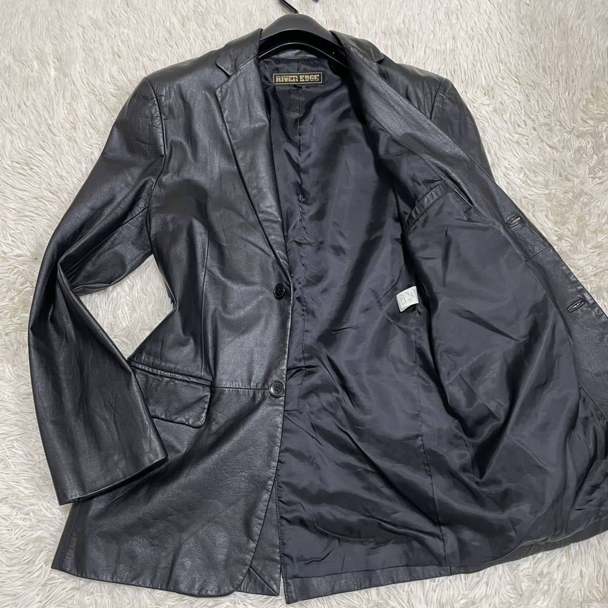 美品 RIVER EDGE 2B レザー テーラードジャケット ブラック 黒 サイズ48 L位 羊革 ラムレザー レザージャケット シープスキン