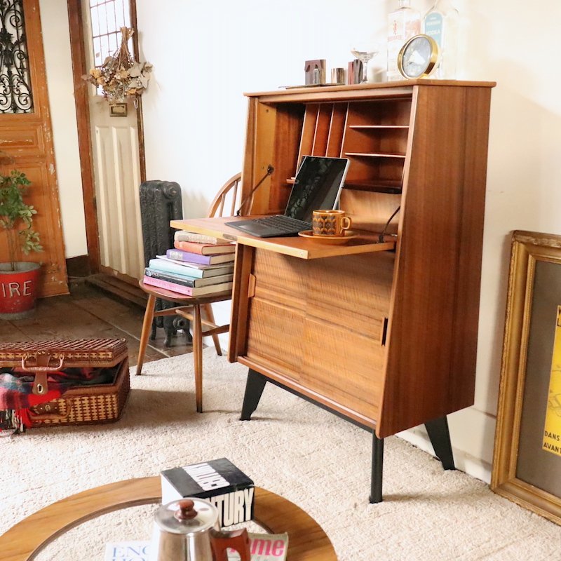 美品 浜本工芸 楢 ナラ材 ライティングデスク ライティングビューロー 