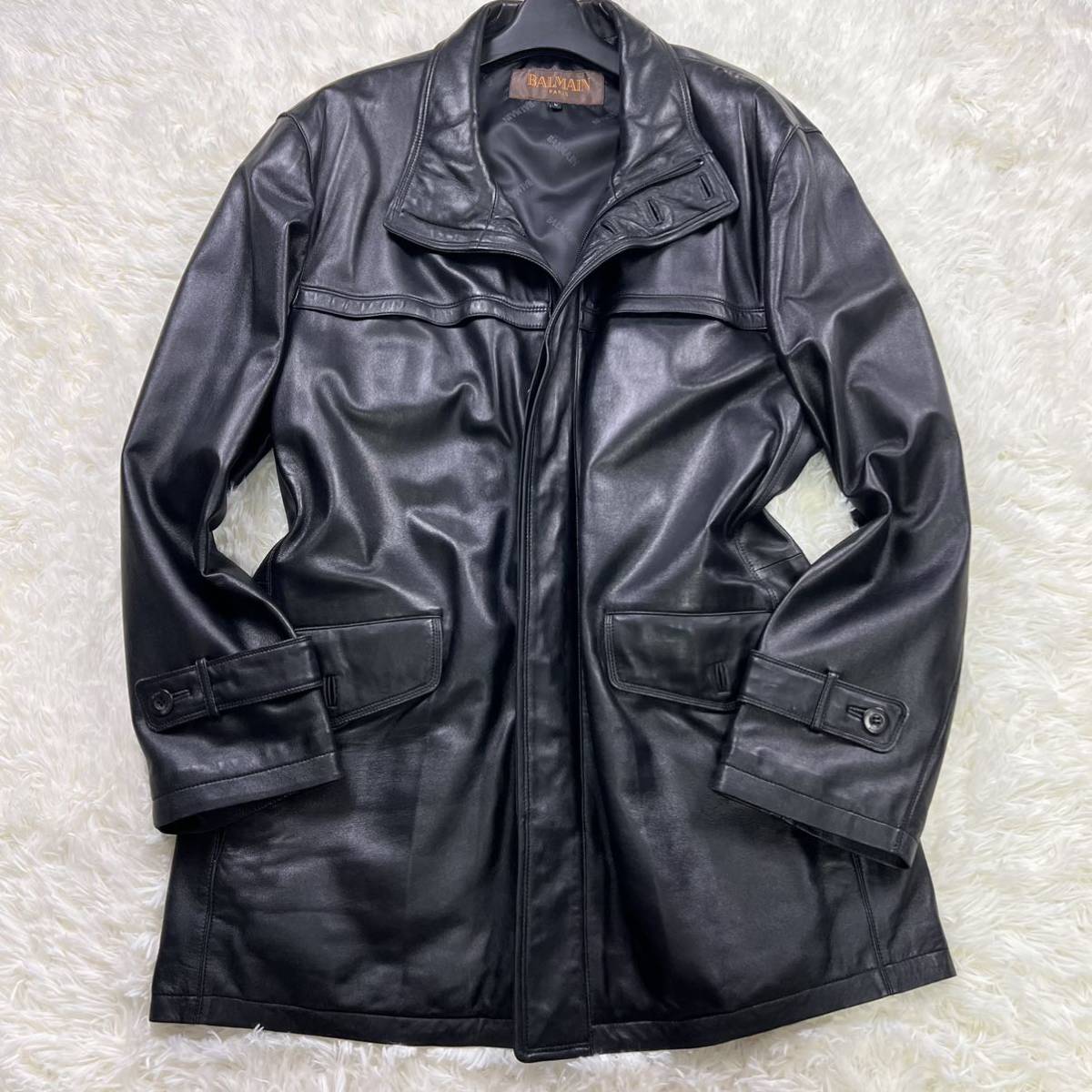 極美品】BALMAIN ラムレザージャケット 革ジャン 羊革 日本製 黒 M 