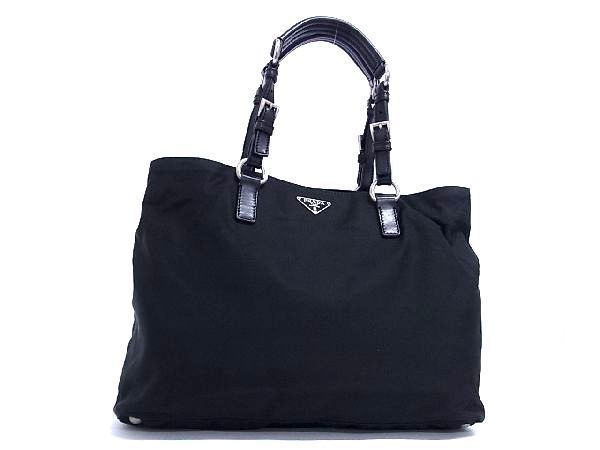 1円 ■美品■ PRADA プラダ テスートナイロン×レザー トート ハンドバッグ ショルダーバッグ 肩掛けかばん レディース ブラック系 AS4427