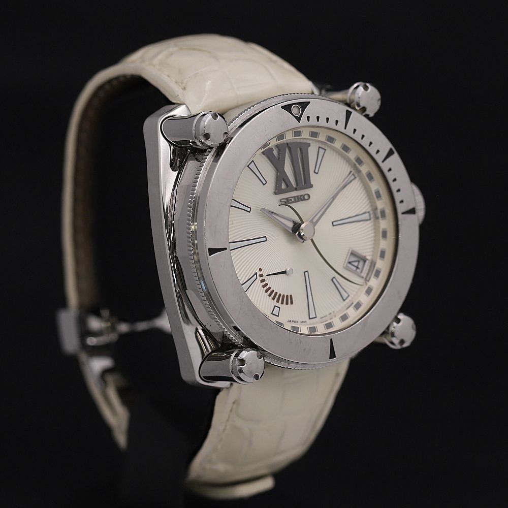 1円稼働 良品 セイコー 5R65-0AA0 SBLA039 シルバー文字盤 AT ガランテ スプリングドライブ パワーリザーブ デイト メンズ腕時計KRK0056210